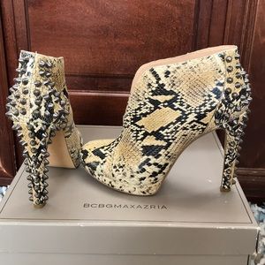 BCBG MAXAZRIA studded python booties